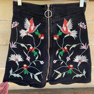 Umgee Embroidered High Waist Denim Skirt Small